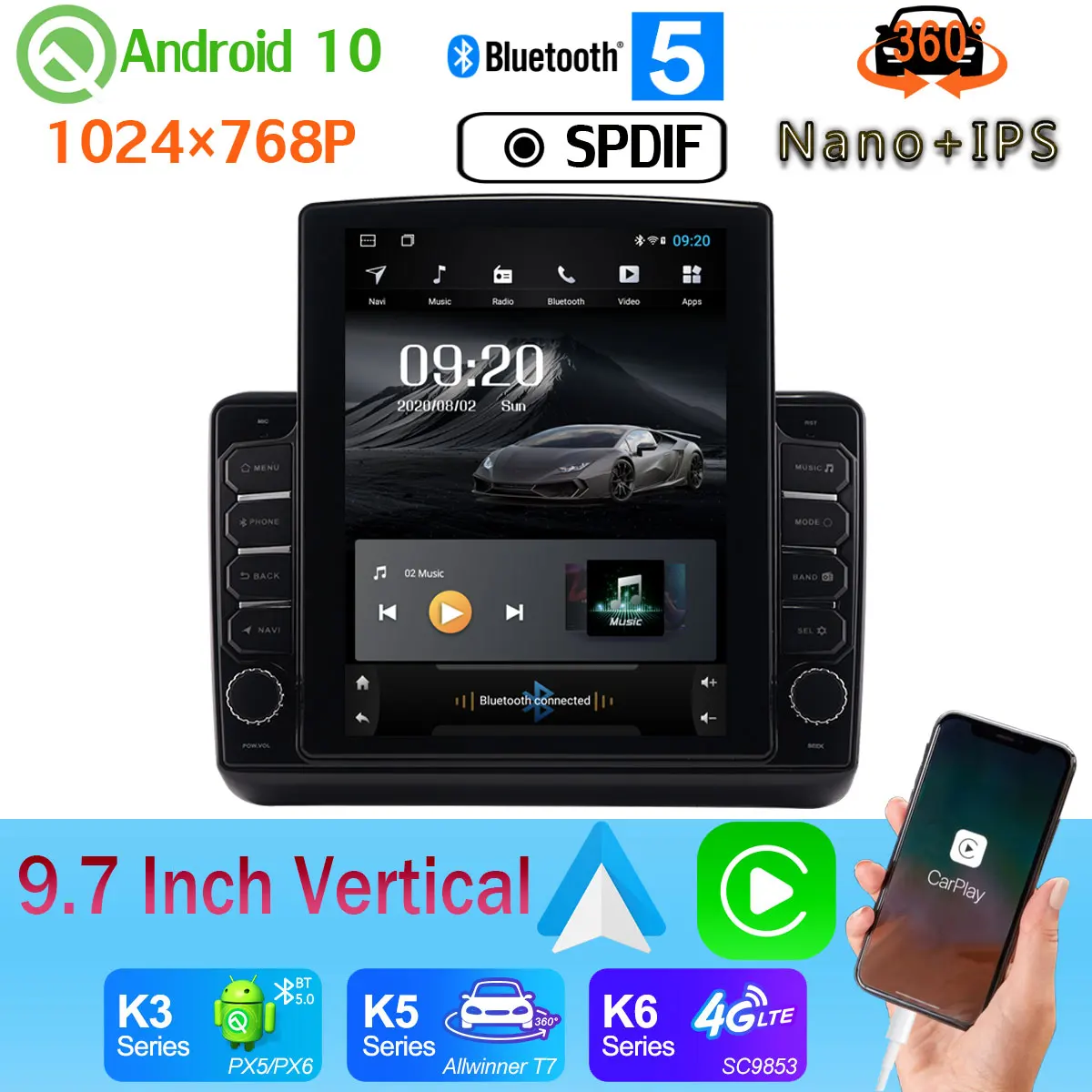 9 7 &quotTesla Стиль PX6 4 + 64G GPS Android 10 0 авто радио для Honda HR-V вариабельности сердечного