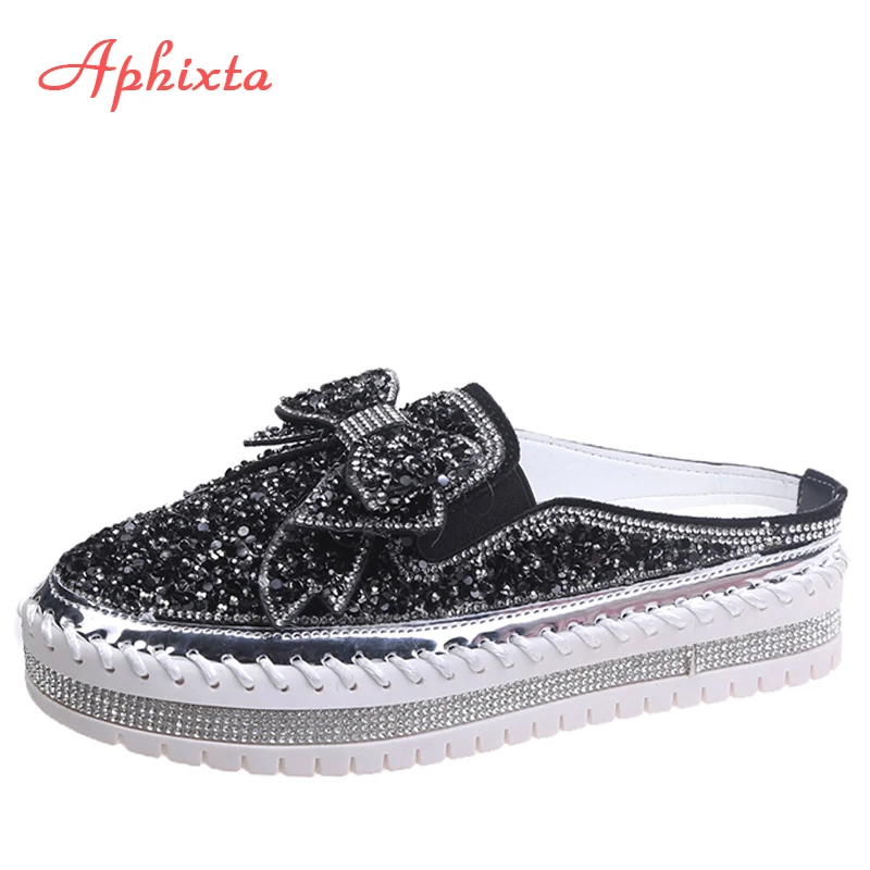US $16.95 Aphixta 2020 Summer Luxury Bling Bow Slippers Women Sequined Women Shoes Outside Fashion Platform Slippers For Women