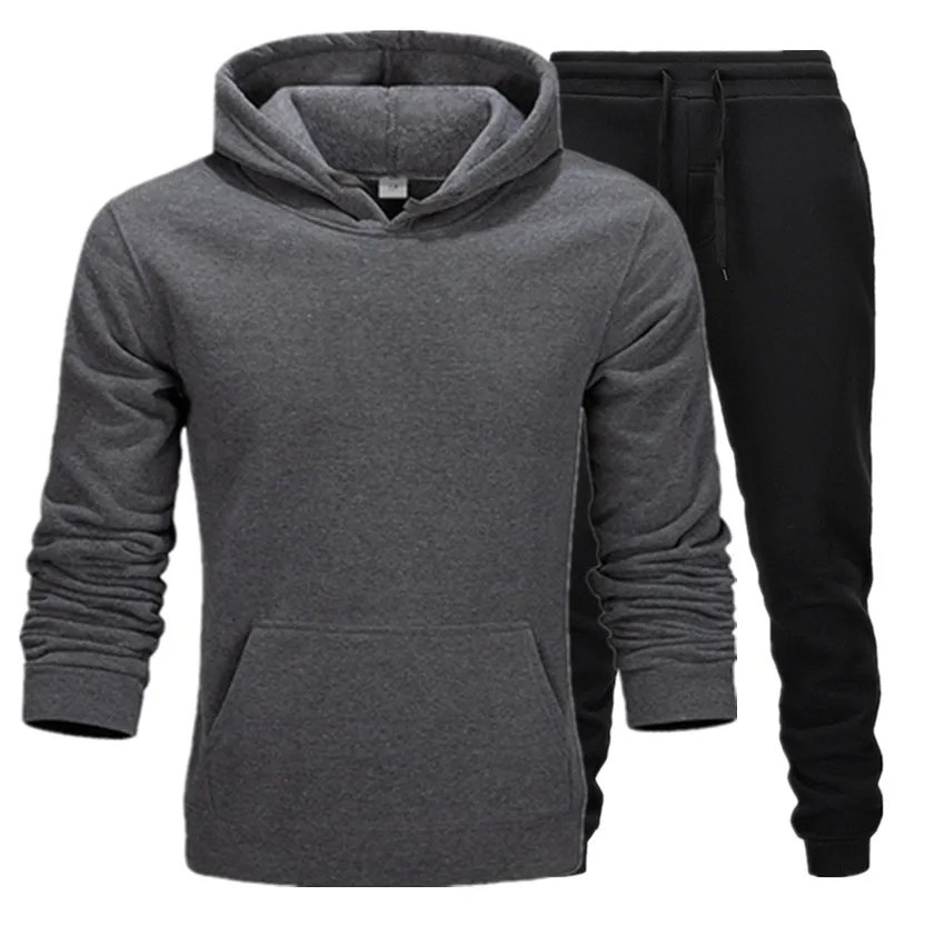 Dark Grey Black Новинка, Осень-зима,, мужские комплекты, толстовка+ штаны, 2 вещи в комплекте, повседневный спортивный костюм, мужская спортивная одежда, спортивные штаны для фитнеса - Цвет: Dark Grey Black