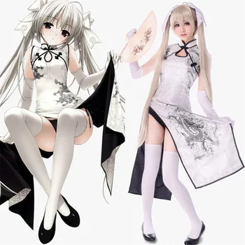 

Anime Sora Kasugano cosplay cheongsam Yosuga no Sora Cosplay White or black costume lolita Maid Princess dress