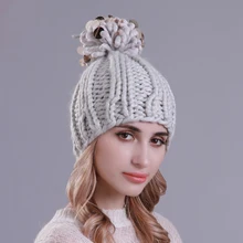 Женская Вязаная Шапка-бини с помпоном зимний теплый вязанный сплошной цвет мешковатые шапки-Боб для женщин Дамская шапочка в стиле кэжуал шапки