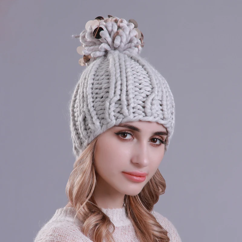 

Women's Knitted Beanie Hat with Pompom Winter Warm Crochet Solid Color Slouchy Beanies for Women Ladies Casual Bonnet Hats