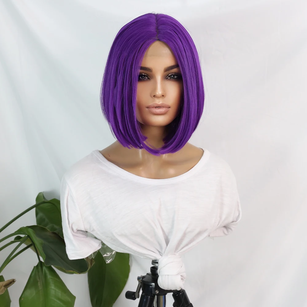 Synthetic  Bob Wig 8INCH Short Straight YELLOW/PURPLE COLOR  Synthetic Wigs For  Women Cosplay/Party Heat Resistant Fiber