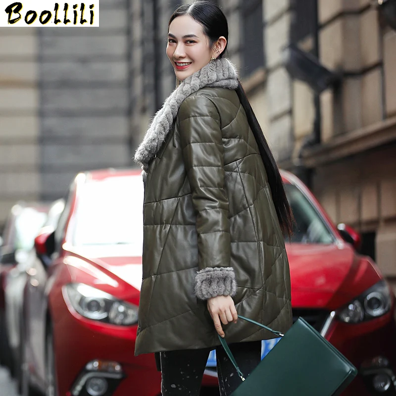 

Boollili 100% Real Sheepskin Coat Female Mink Fur Collar Down Jackets Winter Jacket Women Genuine Leather Jacket Chaqueta Mujer