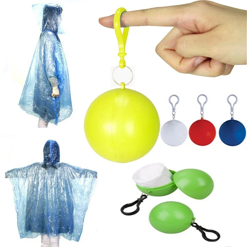 

Outdoor Tool Unisex Disposable Portable Rain Jacket Poncho Rainwear Keyring Ball Box For Camping Hiking