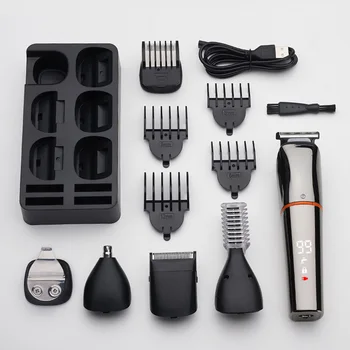 

Barber Hair Clipper 6-in-1 Multifunctional Waterproof Hair Clipper LCD Digital Display Men's Electric Clipper Razor Nose Hair