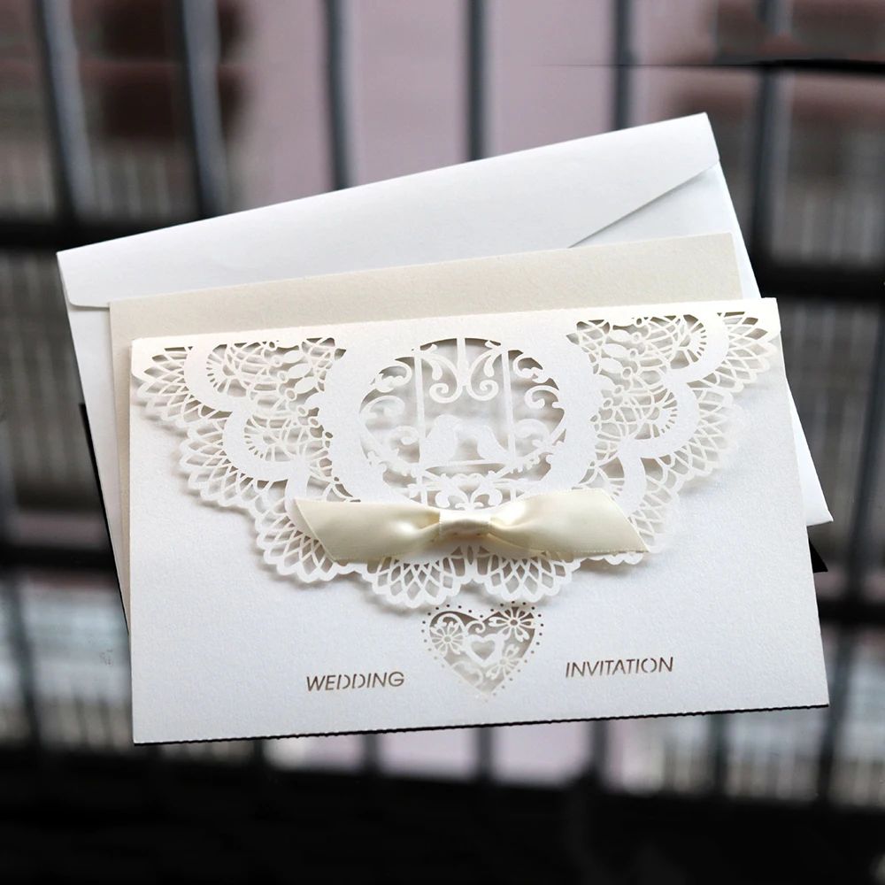  10pcs Wedding Invitations Lace Pattern Cards Laser Cut Paper Cards Announcement Greeting Postcards  - 4000444578431