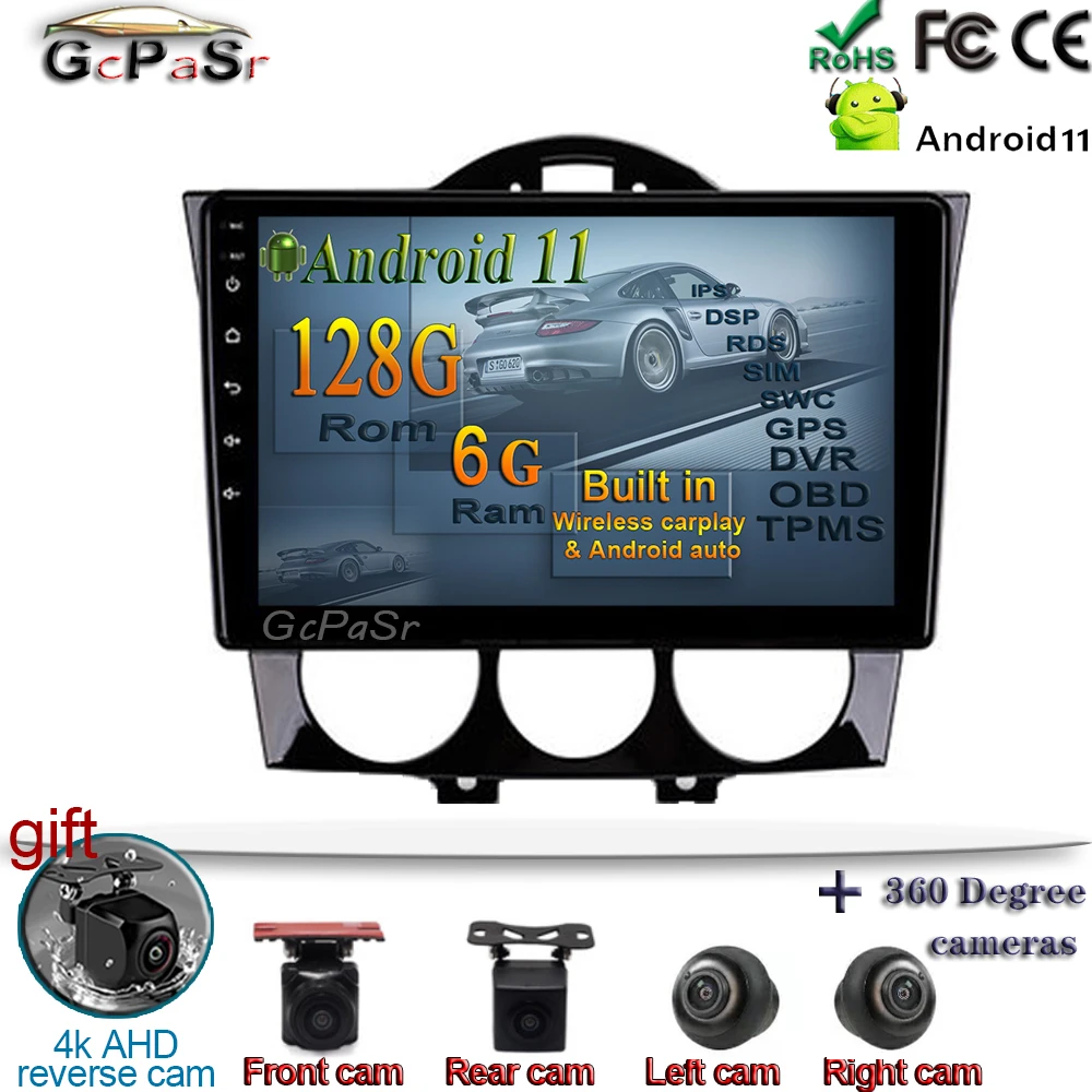 Автомобильный радиоплеер 6G + 128G CARPLAY Android 11 для Mazda RX-8/SE (2003-2008) 1080P IPS экран Авторадио