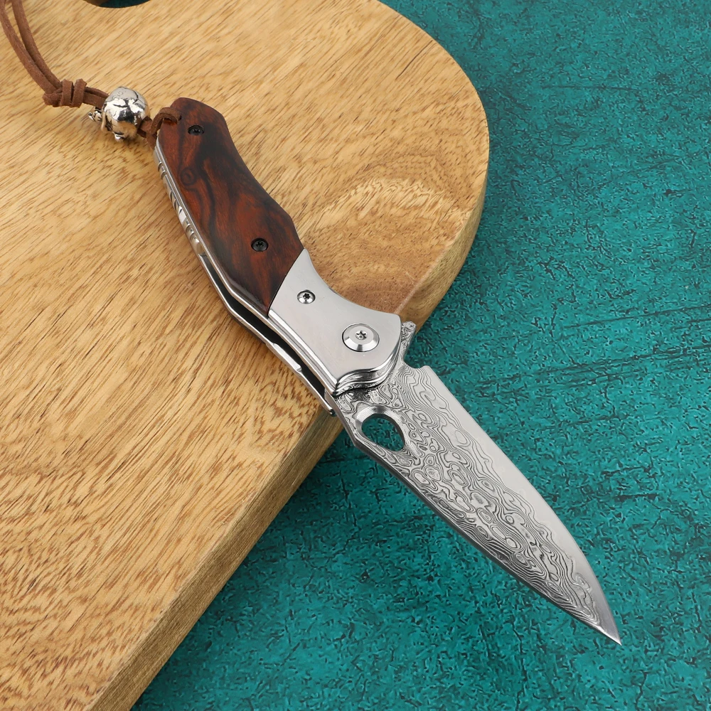 Складной нож VG10 из дамасской стали с деревянной ручкой тактический походный
