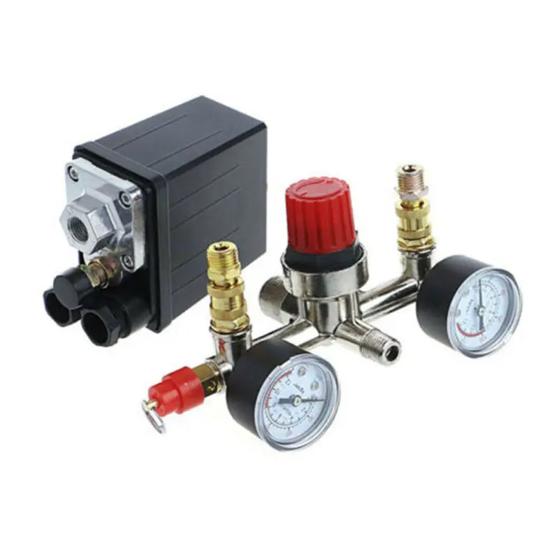 

Air Compressor Pressure Control Switch Valve Kit Manifold Regulator With Gauges Plastic&Metal Material