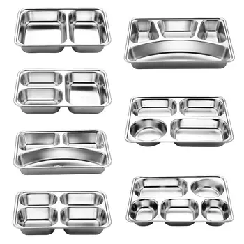 

3/5/4 Section Stainless Steel Divided Dinner Tray Lunch Container Food Plate for School Canteen