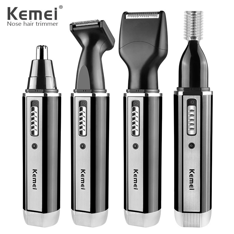 Машинка для стрижки волос Kemei 4 в 1 перезаряжаемая электробритва носа ушей обрезки
