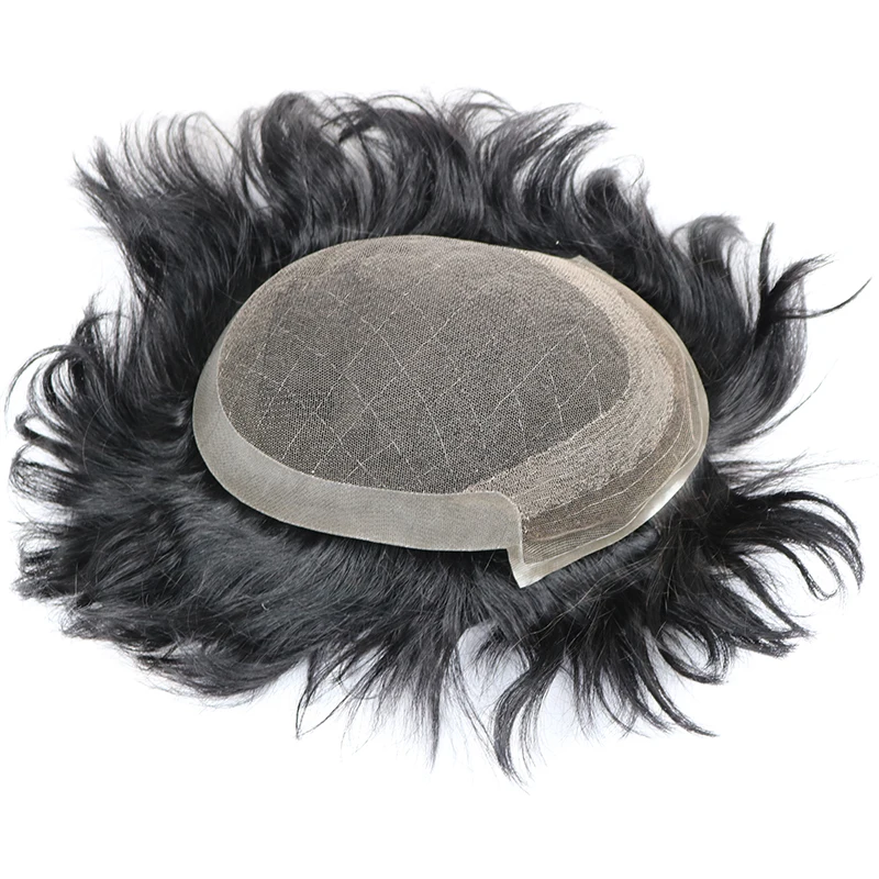 Swiss Lace Mens Toupee Poly Indian Remy Bleached Knots Natural Hairpiece OCT Base | Шиньоны и парики