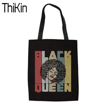 

THIKIN Shopping Bags for Women Black Art African Girls Printing Large Shoulder Bags Ladies Canvas Tote Bag Teen Girls Book Bags