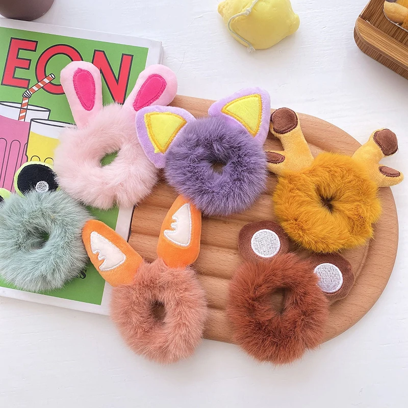 Girls Hair Accessories Fake Fur Rope Cute Bear Scrunchies Women Elastic Rubber Bands Gum Kids Ponytail Holder |