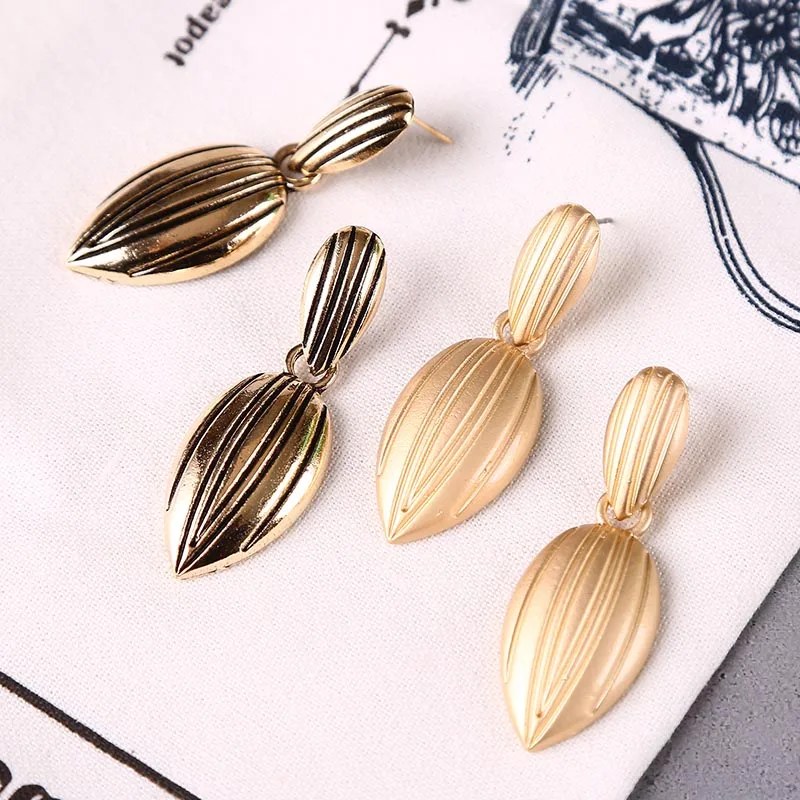 Korean Cute Small Gold Metal Leaf Drop Earrings For Women Trendy Geometric Statement Zinc Alloy Earring Jewelry Dropshipping | Украшения и
