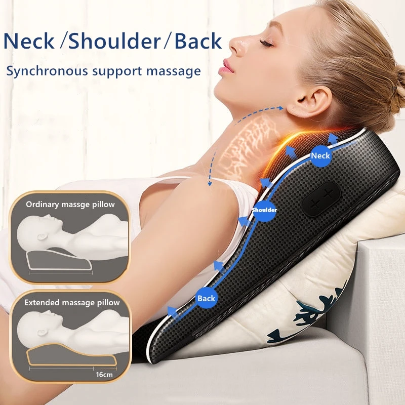 Shiatsu electric pentru cap, gât, tracțiune cervicală, masaj corporal, pernă pentru spate pentru mașină, cu dispozitiv de masaj vibrator de încălzire_voghion.com