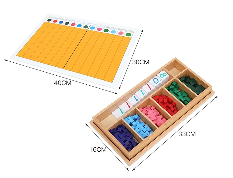 Montessori Dezimalfraktion Übung Holzwürfel/Brett Kinder Lernressource Mathematik Lernausrüstung für die Grundschule – Detail 1