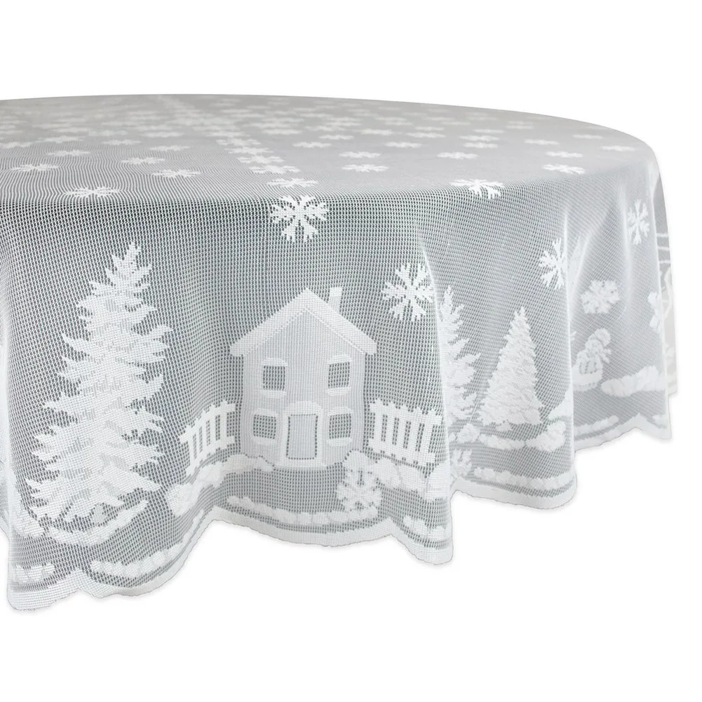 Christmas Tablecloth Santa Claus Snowman Elk Embroidered Christmas Party Lace Tablecloth Round/Square LE66