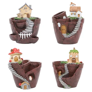

Garden Micro Landscape Flower Pot Succulent Plants Planter Desktop Small Fleshy Plants Herb Mini House Resin Flower Pot