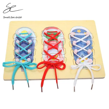 

Montessori Early Learning Toys Wooden Jigsaw Puzzle Shoes Tie Shoelace Exercise Intelligence Kids Toys Shoes Jigsaw Puzzle Girls