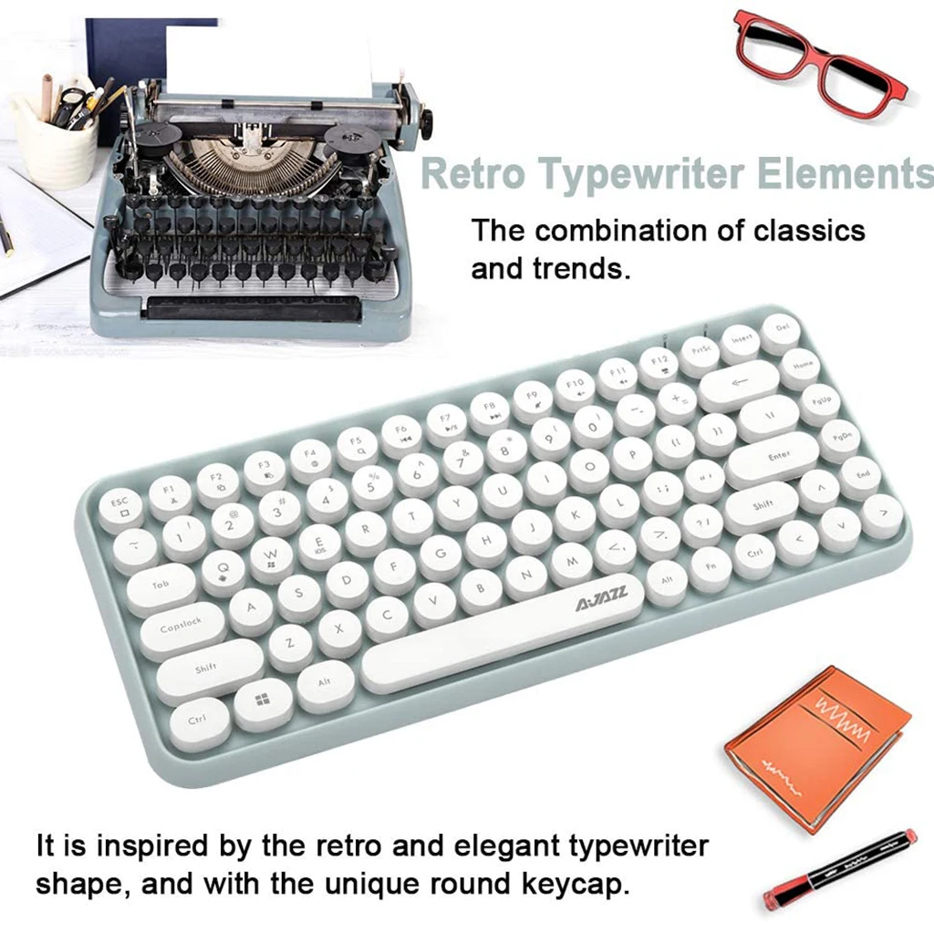 308i Bluetooth Wireless Keyboard Round Key 84 Keys Computer Gaming Keyboard Round Keycaps for Office Laptop Tablet