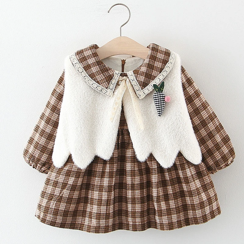 Sodawn Kids Girl Clothes Girl Dress Winter Baby Girl Clothing Sets Infant Toddler Costume Vest+Plaid Dress 2pcs Clothing Sets