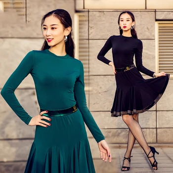

Female Latin Dance Dress Tops Skirt 2pcs Set Autumn Dress Women Dance Costume Practice Clothes Performance Latin Dress BL2948