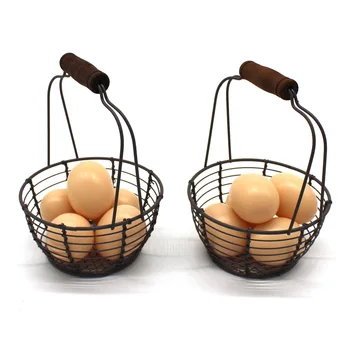 

Metal Wire Mini Egg Baskets Rust Gathering Baskets with Wooden Handle Country Vintage Style Storage Baskets. Set of 2