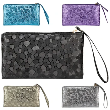 

New Ladies Clutch Purse Pouch Small Zipped Bag Metallic, Silver