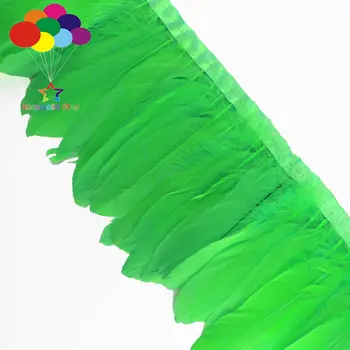 

Wholesale 15-20CM (6-8 inches) natural goose feather dyed grass green made of cloth edge 10yards DIY performance costume feather