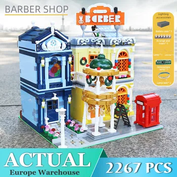 

Mould King 16031 MOC Streetview The Barber Shop In Town with Led Light Modular Building Blocks Brick Toys Kids Christmas Gift