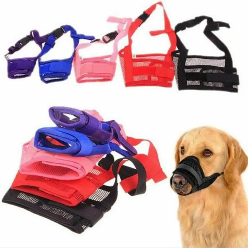 Black 7-PCS Adjustable Breathable Safety Small Medium Large Extra Dog Muzzles for Soft Breathable Nylon Safety Dog Mouth Cover Anti Biting Barking Dog Muzzles Suit 