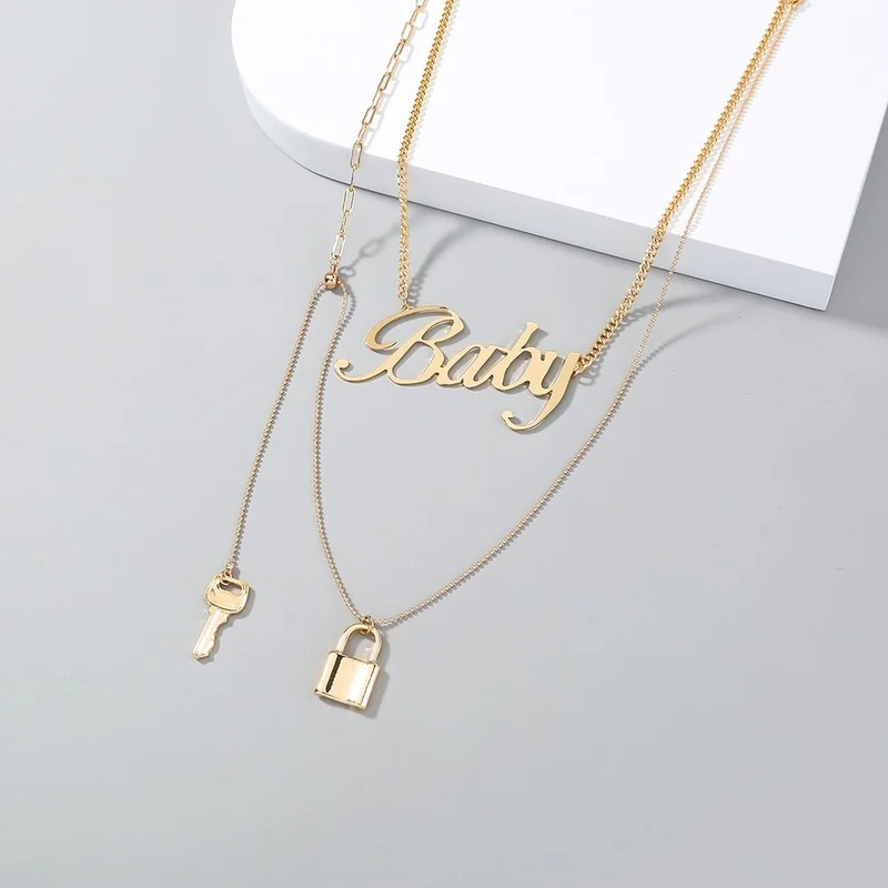 Niche Lock Key Metal Exaggerated Clavicle Chain Fashion Baby Letter Multi-layered Necklace Accessories | Украшения и аксессуары