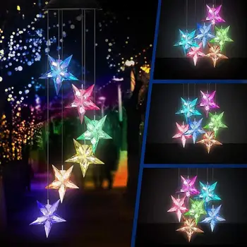 

6LED Solar Powered Star Shape Lamp Colorful Wind Chime Light Yard Decoration Energy Saving and Environmental Protection