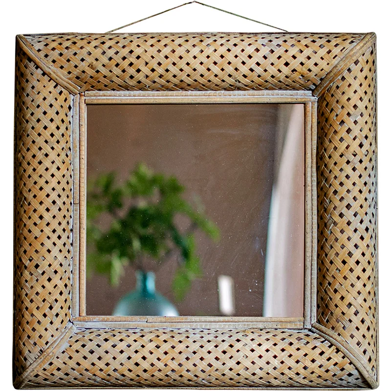 

square handmade bamboo frame retro vintage decor wall mirror designs