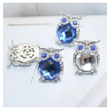 Классические серьги-гвоздики в виде совы из цинкового сплава с синими и серыми кристаллами, женские модные брендовые серьги, ювелирные изделия