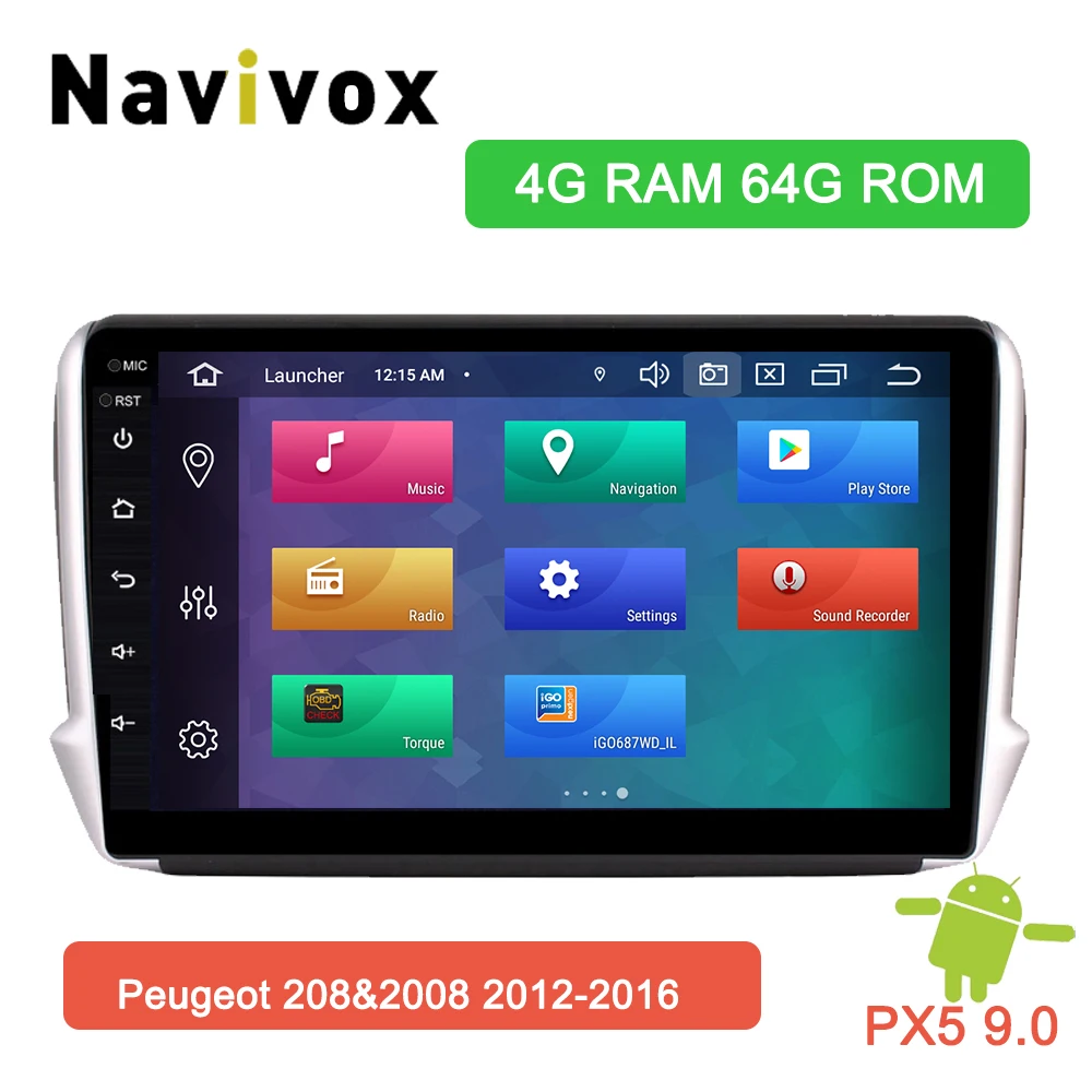 Navivox 10," Android 9,0 автомобильный gps-плеер для peugeot 208& 2008 2012- с восьмиядерным процессором 4 Гб ОЗУ Авто радио мультимедиа gps NAVI 4G