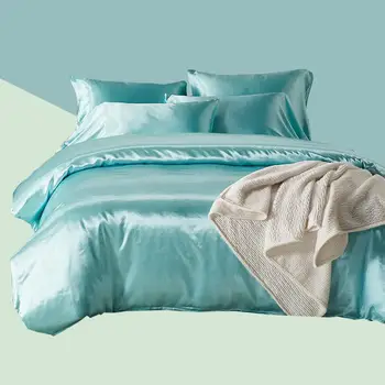 

Blue Bedding Set Satin Silk Luxury Queen King Size Bed Set Quilt Duvet Cover Linens And Pillowcase For Single Double Bedclothes