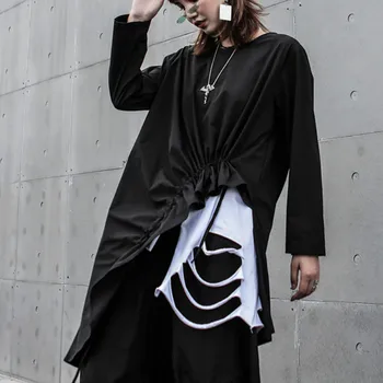 

Asymmetric Sweatshirt Women Clothes 2020 Spring New Fashion Pullover Full Sleeve Match All Tops Pleated Korean Women SA482S50