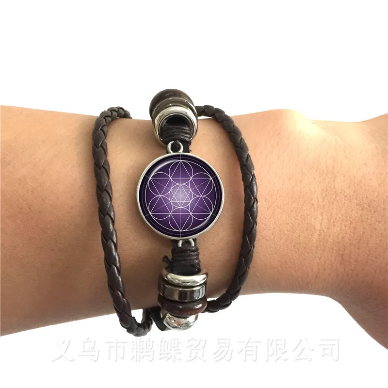2018 Supernatural Pentagram Glass Bracelet Gothic Satanism Evil Occult Pentacle Jewelry Pagan Charm Black/Brown Leather Bangle | Украшения