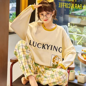

Women's Long Sleeve Home Wear Comfortable Casual Pajamas Women's Two-Piece Spring and Autumn Thin Pajamas Cartoon Printing Cute
