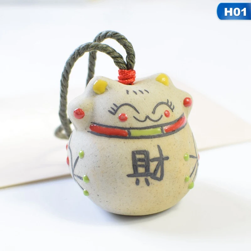 Мини-керамические ветряные колокольчики Lucky Cat, подвеска, украшение для автомобиля, подвесные фигурки феи, Миниатюрные Колокольчики с колокольчиком, домашний декор