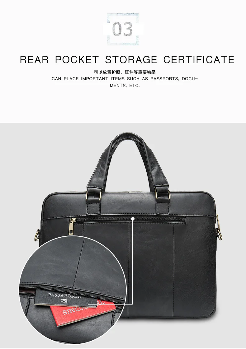 Men's Briefcase Genuine Leather Business Handbag Laptop Casual Large Shoulder Bag Vintage Messenger Bags Luxury Bolsas