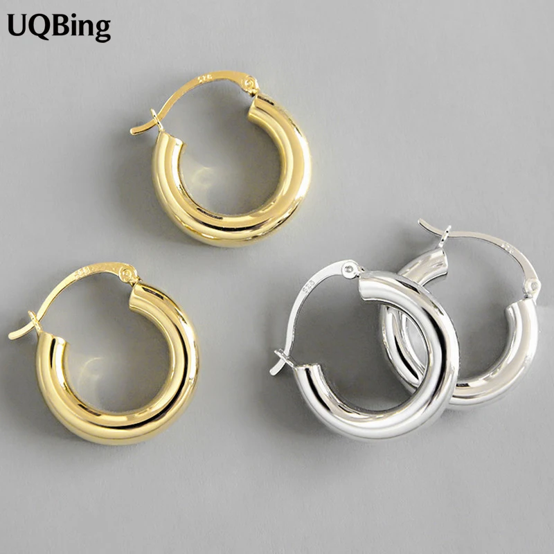 Round Circle Women 925 Stamp Hoop Earrings for Women Gold/Silver Color Earrings Jewelry Gifts