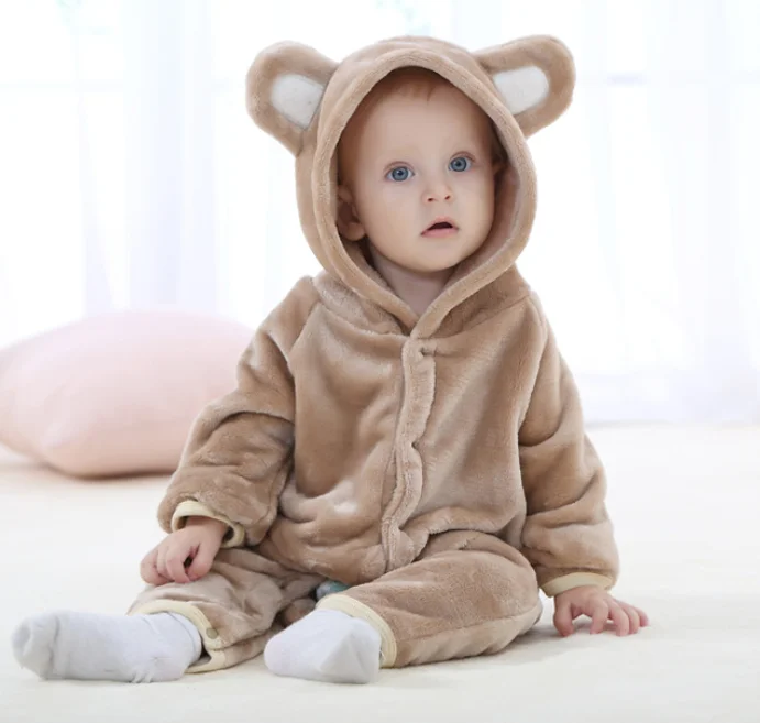 Idgirl/ милый мультфильм фланель детские комбинезоны новинка кролик хлопок Для мальчиков и девочек животных комбинезон стежка комплекты для малышей Детские костюмы - Цвет: Gray