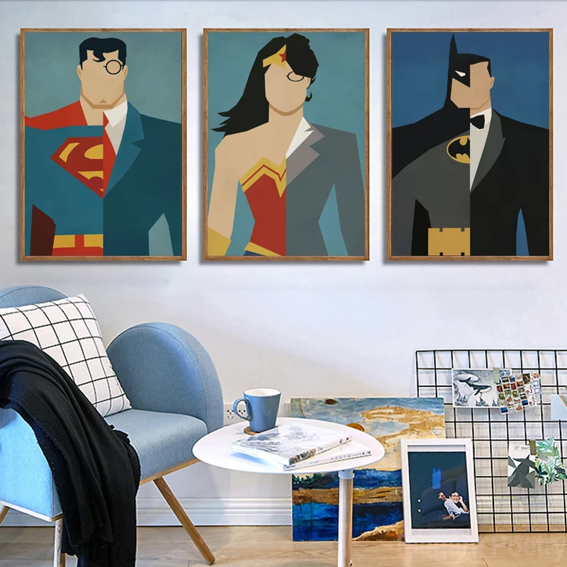 

American Film Poster Spider-Man, Iron Man, Hulk, Batman, Superman Modern Canvas Printing Cartoon Wall Art Print Home Decor