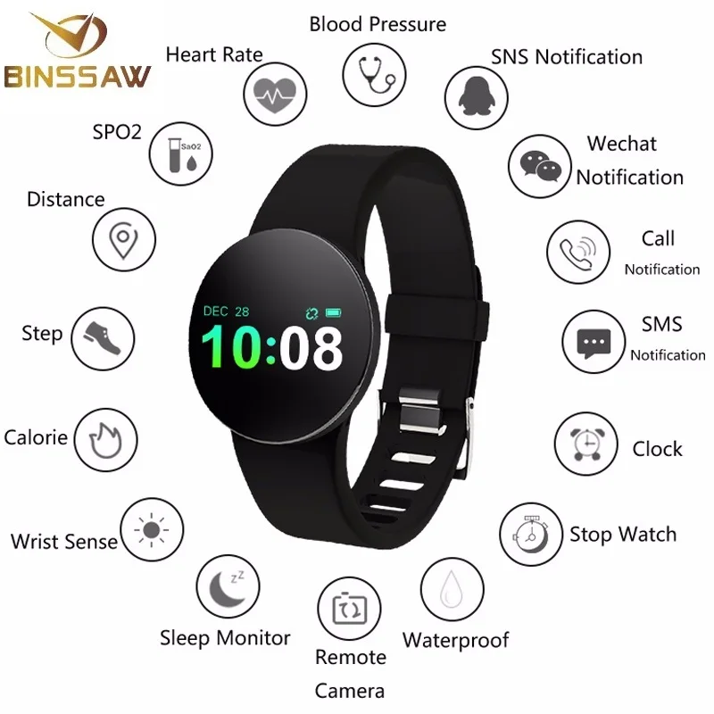 BINSSAW Men Smart Watch Women Blood Pressure Heart Rate Tracker Intelligent Sports Bracelet Chronograph Waterproof Watches | Наручные