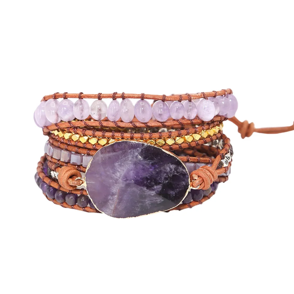 Искусственная кожа ручной работы портативный аксессуары Камень Плетеный, с бусинами пряди обёрточная бумага на запястье Декор Исцеление женский браслет регулируемый