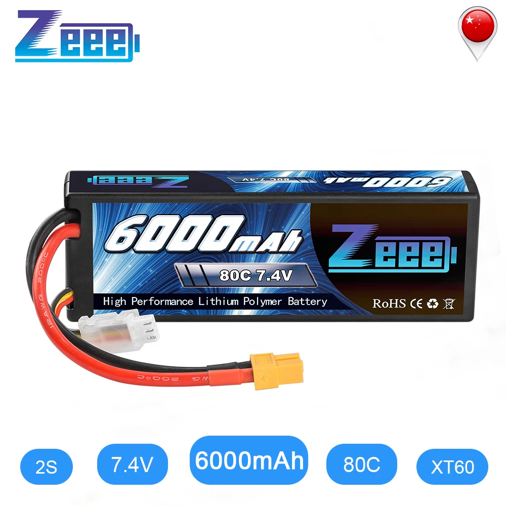 Батарея Zeee LiPo 2S 7 4 в 6000 мА/ч 80C XT60 RC детали Hardcase Lipo для Traxxas самолетов автомобилей